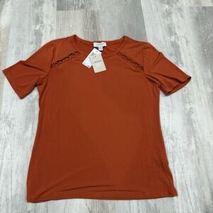 Carmen Marc Valvo Women's M Spicy Orange Tee‎ Top Ring Detail Y2K Stretch NWT